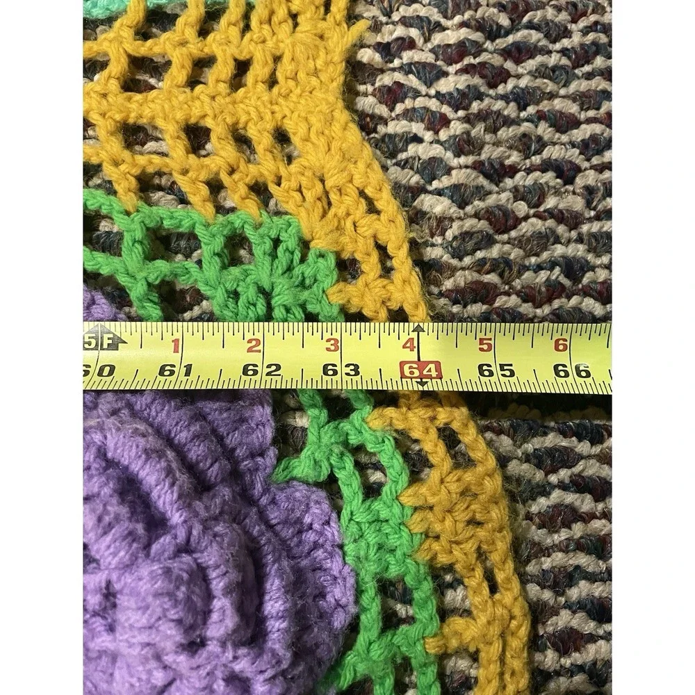 Handmade Crochet Knit Sofa Throw Granny Blanket 3D Afghan Roses Floral Cottage